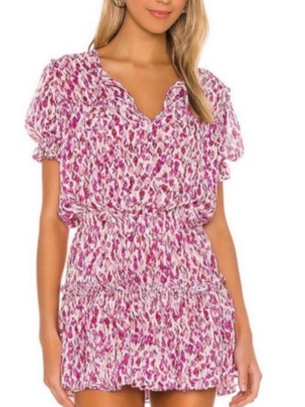 Misa Los Angeles Pink Floral Puff Sleeve Smocked Mini Dress
